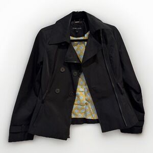 Black Rivet Black Trench Lined Jacket Size S Minimalist Utility Double Breasted